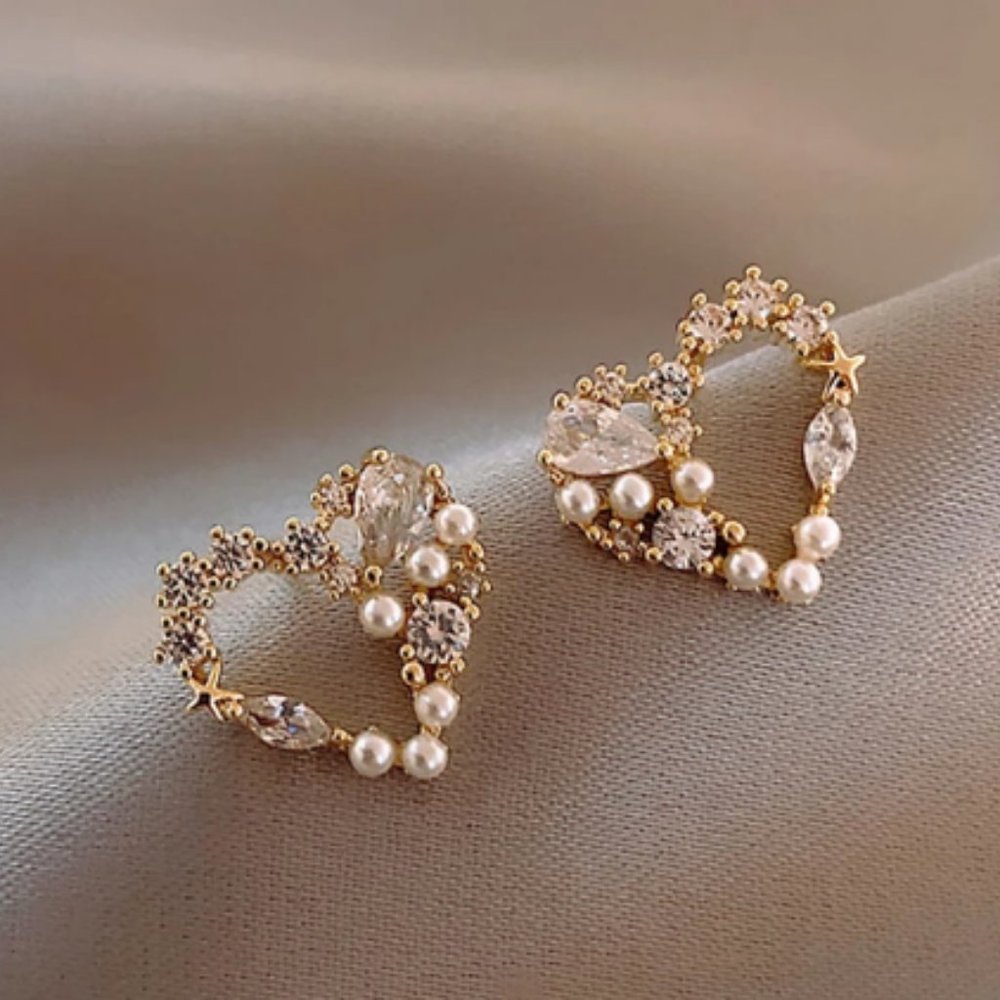 Heart Pearl & Gemstone Pearl Earrings